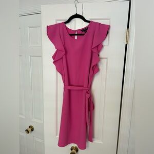 Banana Republic Fuchsia Ruffle-Sleeve Midi Dress with Self-Tie Belt
